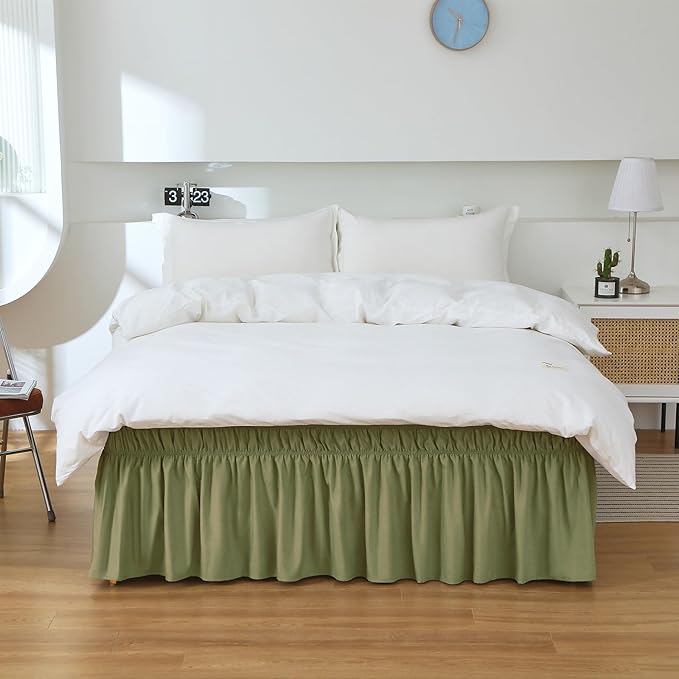 MEILA Queen Bed Skirt, Wrap Around Ruffle Bed Skit for Queen Beds with 14 inch Drop, Elastic Dust Ruffles Easy Fit Wrinkle & Fade Resistant, Sage
