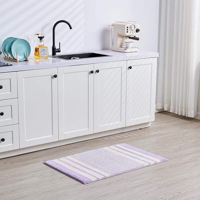 CozeCube Bath mats for Bathroom Non Slip, Fluffy Absorbent Microfiber Bath mat Washable, Aesthetic Bathroom Rugs, Cute Purple Striped Bath mat, Lavender, 32" x 20"