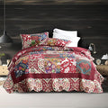 ENASAL Cotton Bedspread Quilt Sets Reversible Bedding Coverlet Sets Comforters Vintage Luxury Damask Floral Real Patchwork Burgundy Bedspread,Queen Size