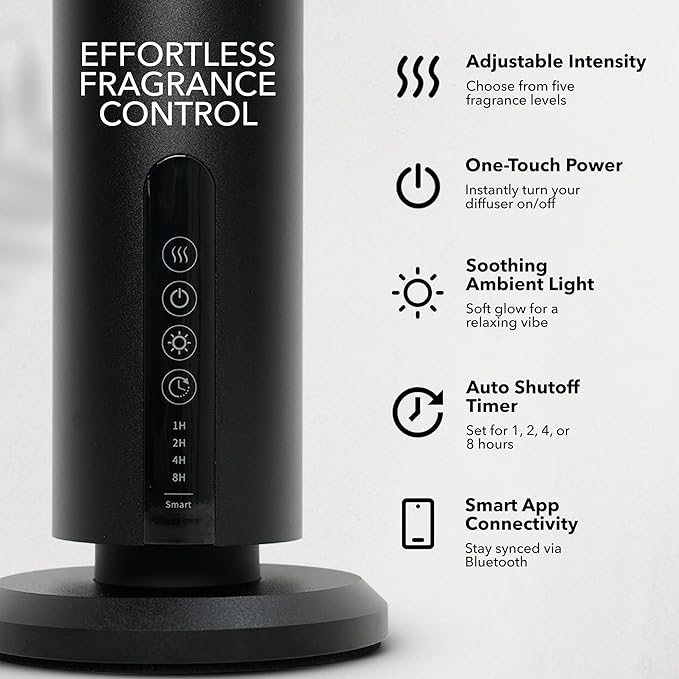 Breeze Diffuser for Home, Office & Spa, Scent Diffuser with Timing Controls, Wireless, Bluetooth Enabled, Safe for Pets & Kids, 1200 Sq Ft Coverage, No Residue, Black (Oil Sold Separately