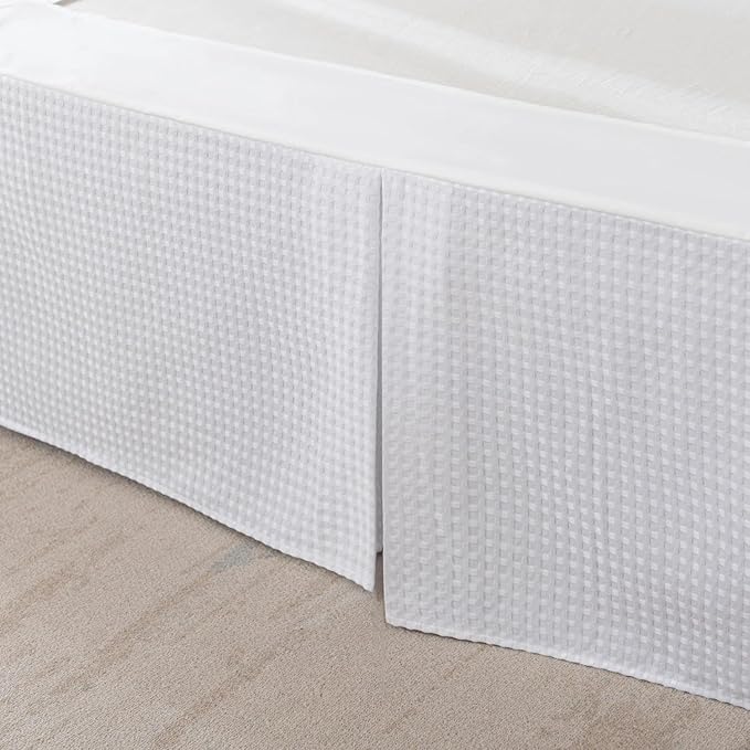 Full Bed Skirt, Wrap Around Bed Skirt with Pleated Corner, 12 Inch Drop Pleated Waffle Weave Bedskirts, Anti-Slip, Microfiber, White, 12'' Full