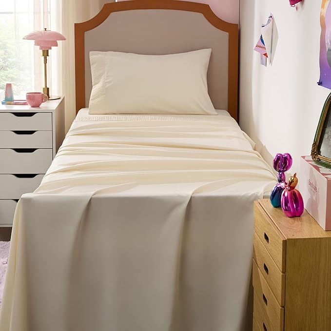Bedsure Twin XL Sheet Sets Dorm Bedding - 3 Pieces Soft Extra Long Twin Sheets, Hotel Luxury, Easy Care Microfiber for Women, Men, Light Beige