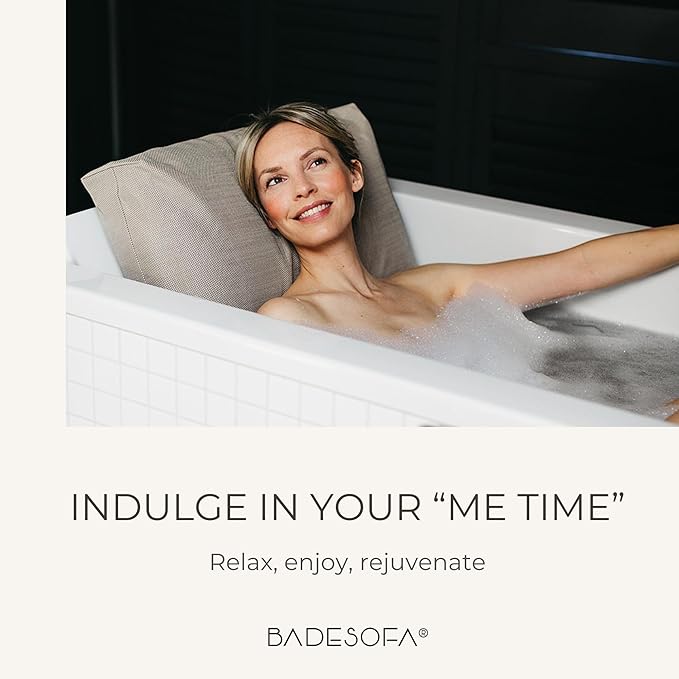 BADESOFA® Luxury Bath Pillow Set 2-Piece – Large Back Pillow & Foot Pillow for Tub – Spa-Grade Comfort for Head, Neck, Back & Feet – Quick Drying Bathtub Cushion Set in Beige