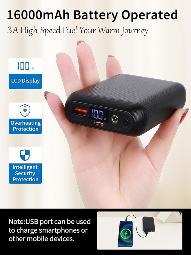 Electric Heated Blanket Battery Operated, Portable Heated Shawl for Neck and Shoulders and Back, Heating Blanket with Zipper and Pockets, 20000mAh, 3 Heating Levels, up to 8 Hours