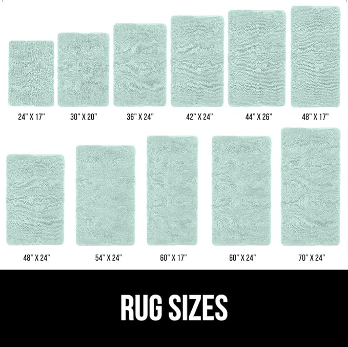 GORILLA GRIP Bath Rug Mat, Soft Absorbent Chenille, Quick Dry Microfiber Mats, Rubber Backing Washable Shower Floor Rugs, Bathmat Runner, US Designed Bathroom Home Decor Accessories 24x17, Seablue