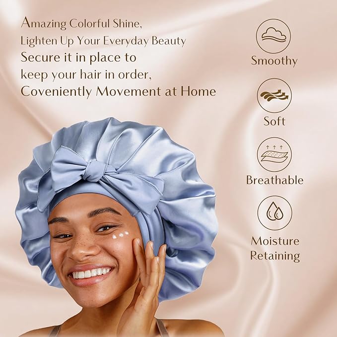 YANIBEST Silk Bonnet for Sleeping Women Adjustable Double Layer Satin Bonnet Reduce Friction Prevent Frizz Natural Curly Hair