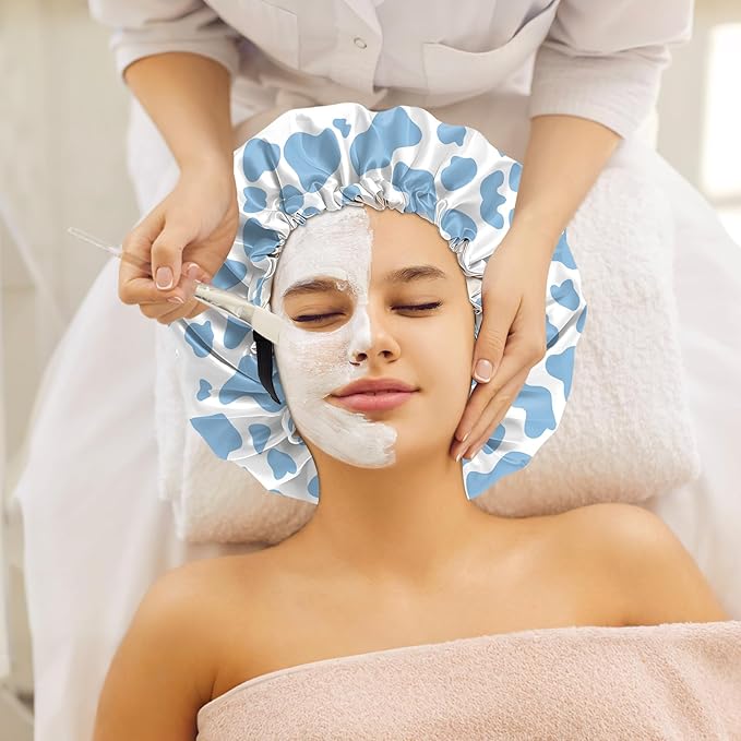 2 PCS Bonnets for Women Girls Satin Hair Bonnet Silk Adjustable Elastic Double Layer Hair Wrap Sleep Cap Comfort Cute-Cow Leopard