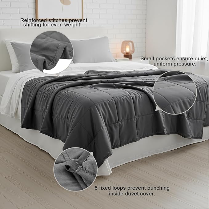 Smart Queen Weighted Blanket for Adults,(48"x72",15lbs Grey) Full Size Soft Cooling Heavy Blanket for Sleeping, Breathable Blanket with Glass Beads Perfect for 120-160 lbs,All Season,Machine Washable