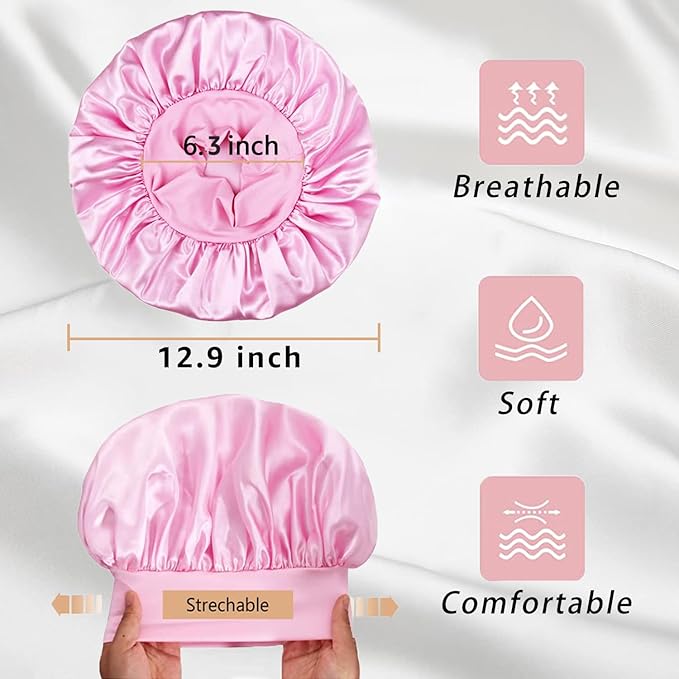 2pcs Satin Bonnets for Women, Silk Hair Bonnet for Sleeping, Wide Soft Band Large Silky Sleep Cap for Curly Hair Braids
