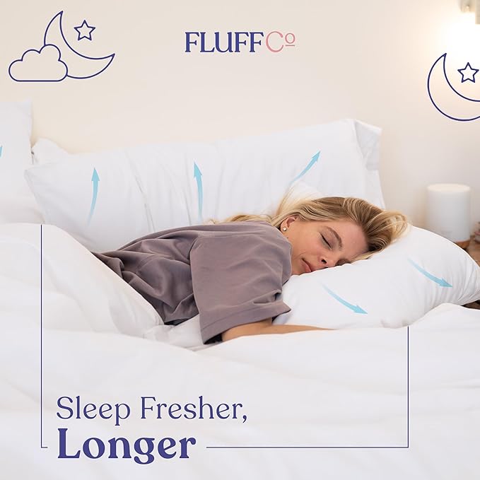 FluffCo Down Alternative Pillows King Size Set of 2 - King Bed Pillows for Sleeping - Made in USA - Cooling Surface and Machine Washable for Side, Back, and Stomach Sleepers - Gift for Home