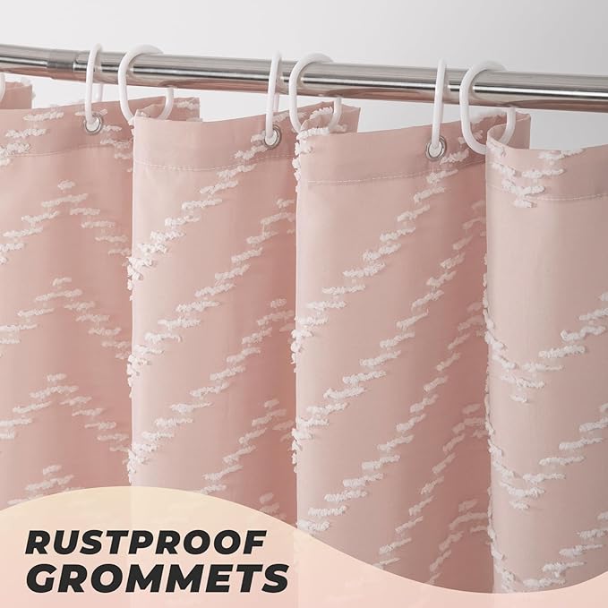 Extra Long Blush Pink Boho Shower Curtain Cute Shower Curtain Textured Tufted Chevron Striped Minimalist 72 x 84
