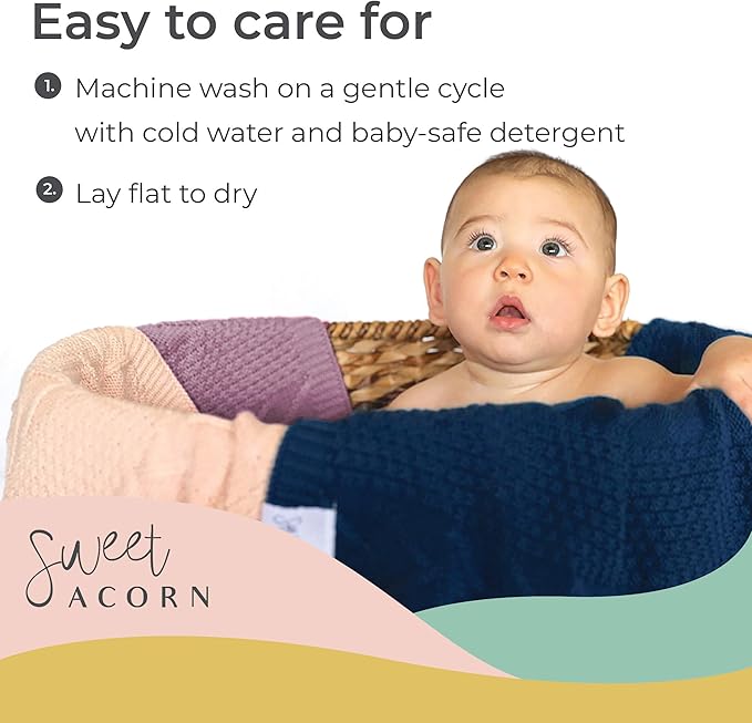 Knit Baby Blanket in Cable Pattern, Organic Cotton Blankets for Crib or Stroller, Receiving Blankets - Lilac Purple