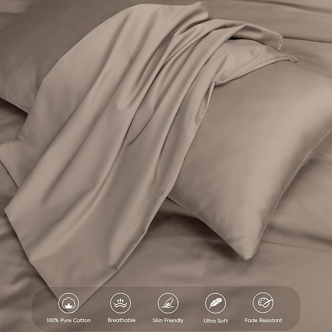 MooMee Duvet Cover Set 100% Extra Long Staple Cotton 600 Thread Count Silky Sateen Smooth Luxury Soft Breathable Durable Hotel Quality Bedding, 3 Pieces (Tannish Gray, King 104"x90")
