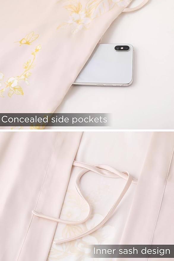 PRODESIGN Kimono Robe for Women - Long Satin Sleepwear Silky Kimono Cover-Up Nightgown Japanese Bathrobe Loungewear Blouse