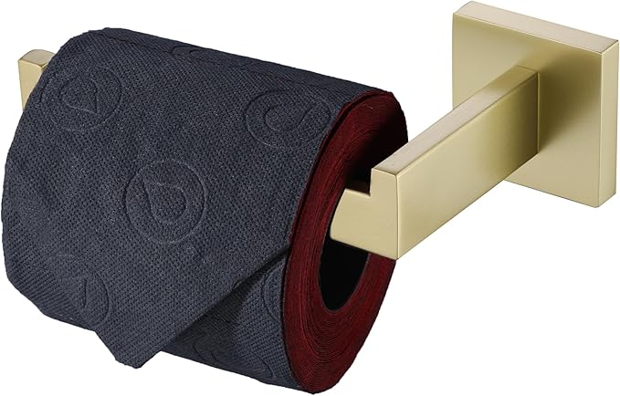 LANC Gold Toilet Paper Holder, Brushed Gold Toilet Paper Roll Holder Wall Mounted for Bathroom Washroom Modern Toilet Tissue Holder TP Dispenser Square Stainless Steel Left, A8807BG-LF