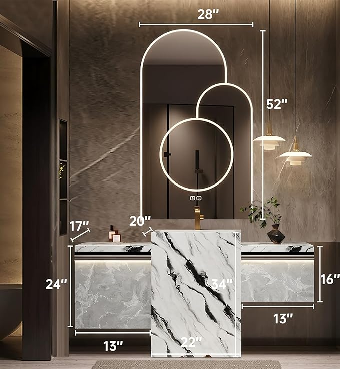 Single Sink Freestanding Bath Vanity, Modern Bath Vanity with LED Smart Mirror, 48IN Solid Wood Floating Bathroom Sink Cabinet with Marble Slate Top and Large Storage Drawer