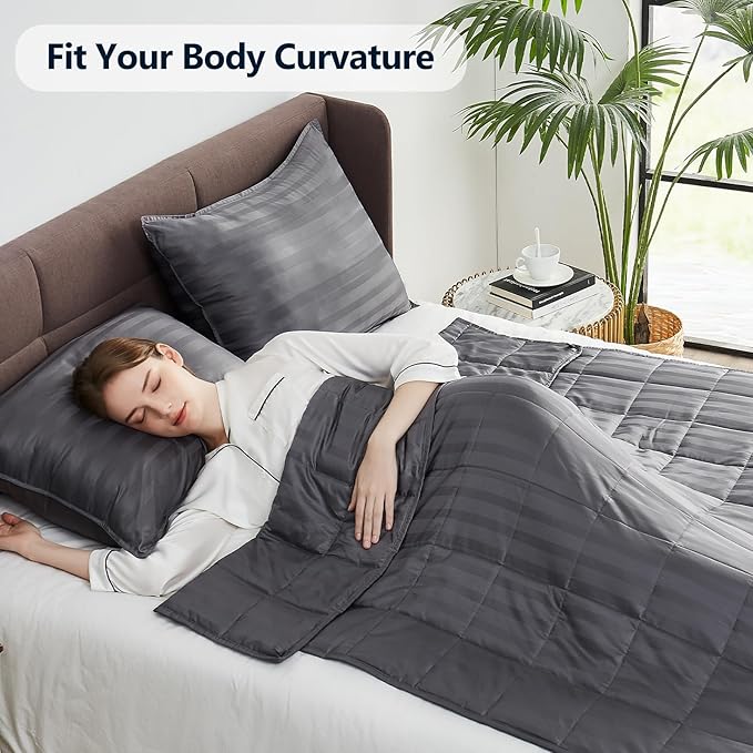 Weighted Blanket Queen Size (60"x80" 15lbs),Ultra Soft and Cozy Cooling Weighted Blanket Queen Size for Adult,Heavy Blanket with Machine Washable Soft Blanket, Stripe Grey