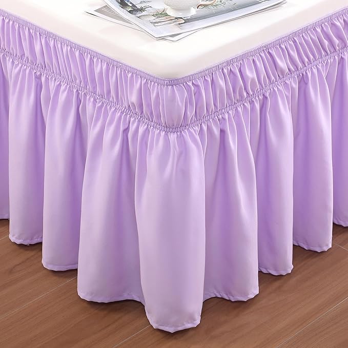 RIMELA Bed Skirting Queen Size Lilac Purple Bed Skirt 18 Inch Drop, Wrap Around Elastic Adjustable Bedskirt, Dust Ruffle for Bed Frame & Box Spring Soft Durable Fabric Machine Washable Easy to Install