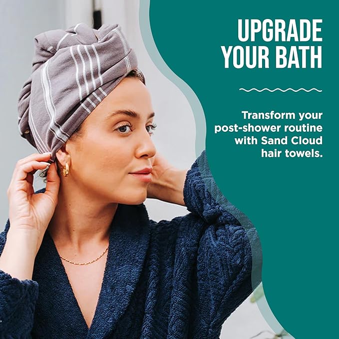 Sand Cloud Hair Towel Wrap for Women & Men, (Seaglass, Terra) - 100% Turkish Cotton Quick Hair Drying Towel Wrap - Absorbent Half Terry Weave Hair Plop Head Towel Wrap with Binding Edge