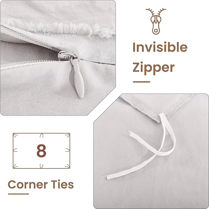 NEXHOME PRO Duvet Cover Full Size, Light Grey 3 Pieces Boho Tufted Duvet Cover Set, Soft and Lightweight Microfiber Comforter Cover Set for All Season (Light Grey Full, 80 x 90)-No Comforter