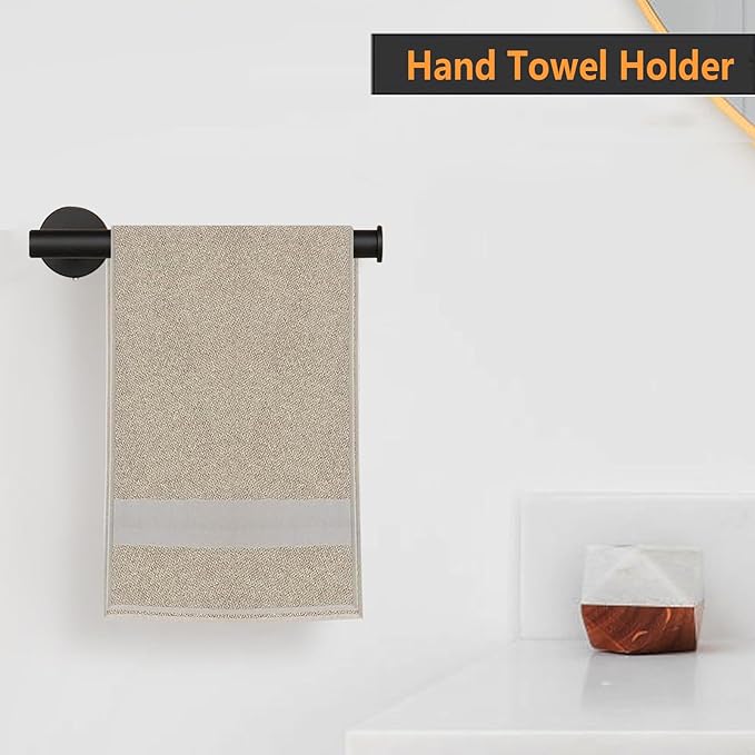 Hand Towel Holder - 9" Modern Design Towel Ring, Thicken SUS 304 Stainless Steel Towel Holder for Bathroom Wall, Contemporary Hand Towel Rack - Matte Black
