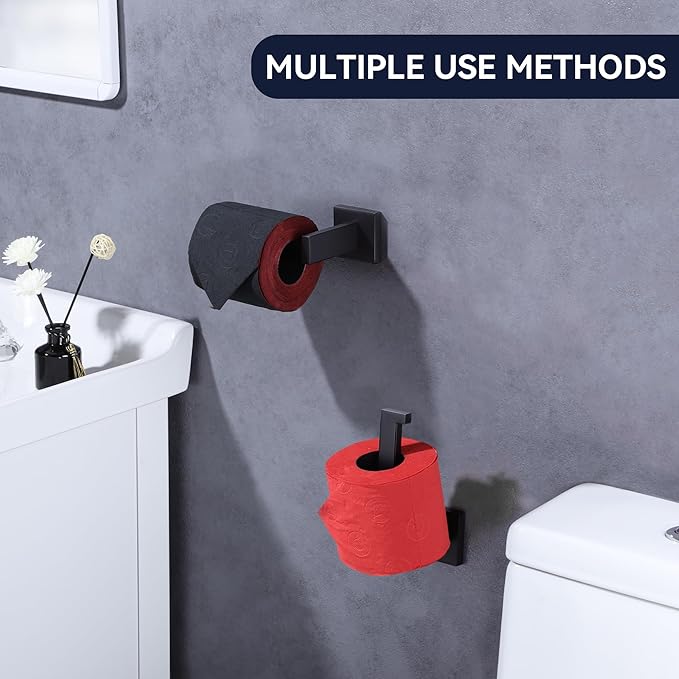 LANC Black Toilet Paper Holder, Bathroom Toilet Paper Roll Holder Wall Mount for Kitchen Washroom Modern Matte Black TP Tissue Holder Dispenser and Hangers Stainless Steel, Left A8807MB-LF