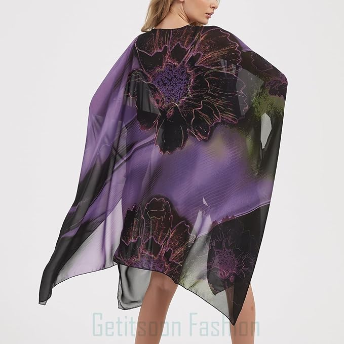 Women's Bohemian Floral Chiffon Beach Cover up Swimsuit Kimono Summer Swimwear Cardigans