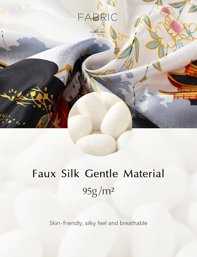 PRODESIGN Kimono Robe for Women - Long Satin Sleepwear Silky Kimono Cover-Up Nightgown Japanese Bathrobe Loungewear Blouse