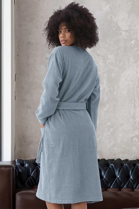 SEYANTE Organic Turkish Cotton Terry Hooded Kimono Bathrobe, Robe for Women