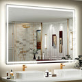 SMIROR LED Bathroom Mirror with Lights 55"x 40", Rounded Rectangle Lighted Vanity Mirror for Wall, Front Lit and Backlit, 3 Colors, Dimmable, Anti-Fog, Tempered Glass (Horizontally/Vertically)