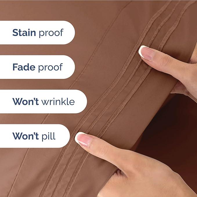 Copper Brown Oeko-Tex Hotel Luxury Durable Bed Sheets - Full Size 4 Piece Sheet Set - Extra Soft, Breathable And Cooling Sheets - Deep Pockets, Easy-Fit & Wrinkle-Free