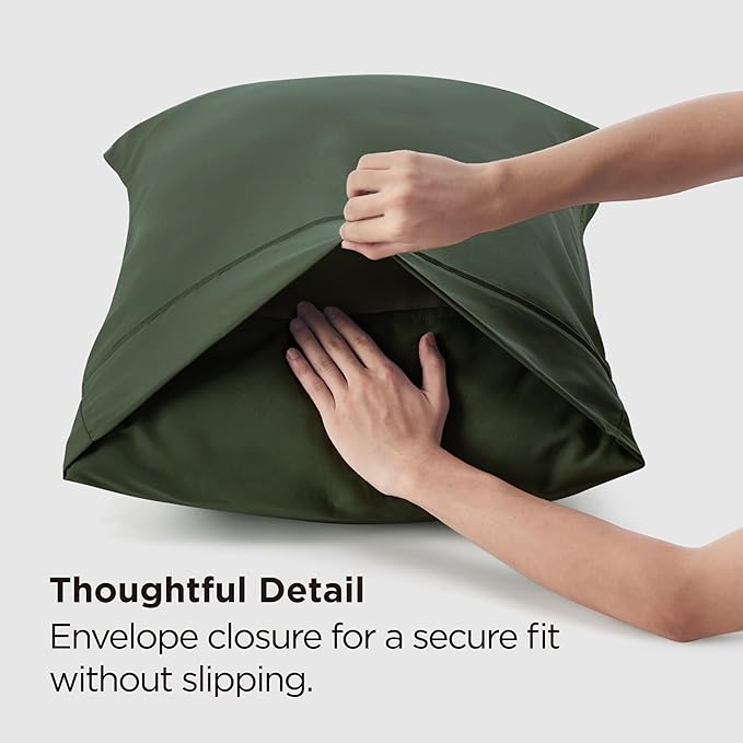 Bedsure Queen Pillow Cases Set of 2 - Olive Green Microfiber Pillowcase 2 Pack, Super Soft Double Brushed Pillow Case Covers with Envelope Closure, Wrinkle, Fade and Stain Resistant, 20x30 Inches