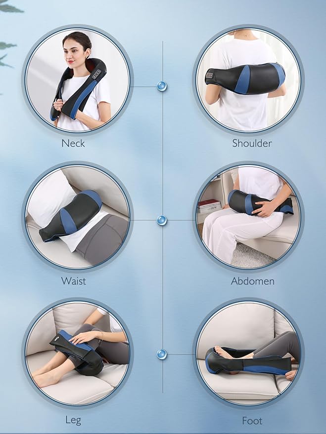 Careboda Back Neck Shoulder Massager with Heat, Shiatsu Electric Deep Tissue 3D Kneading Massagers for Relief on Waist, Leg, Calf, Foot Full Body Muscles, Gift for Men Women Mom Dad (Blue)