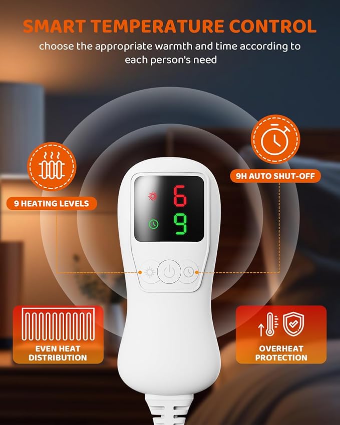 Heated Blanket Full Size Electric Blanket, Faux Fur Heat Blanket, Super Soft Cozy Heating Blanket with 9 Heating Levels & 1-9 Hours Auto Off, Fast Heating & Overheat Protection, 72" x 84", Gray