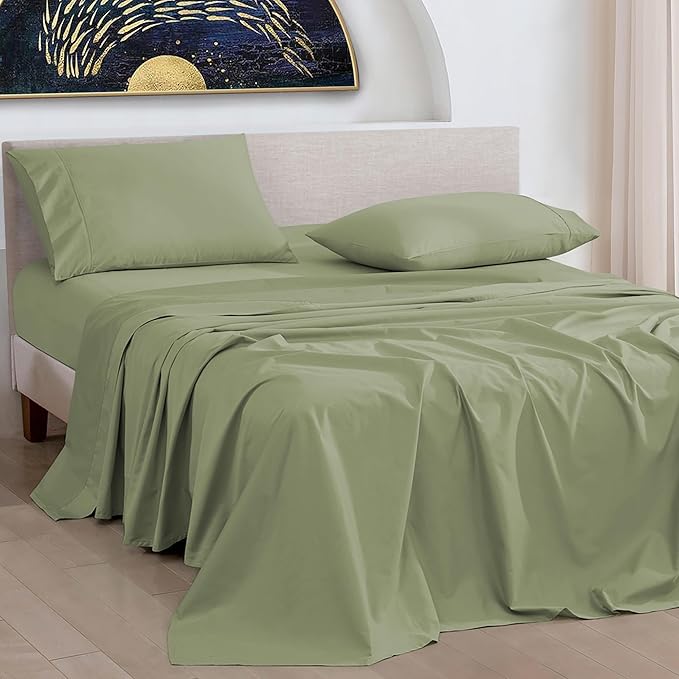 URBANHUT 1000 Thread Count King Size Egyptian Cotton Sheets, Long Staple Soft & Breathable, 4 Pc Bed Sheet Sets for King Size Bed, Luxury Hotel Sateen Sheets Fits 16" Deep Pocket - Sage