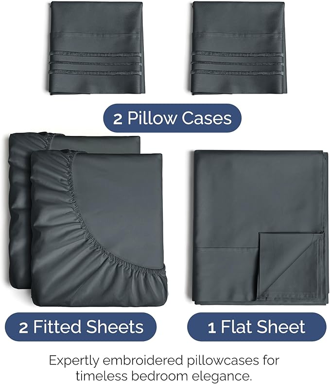 Split King Size 5 Piece Sheet Set - Extra Soft, Breathable And Cooling Sheets - Hotel Luxury Bed Sheets for Women & Men - Deep Pockets, Easy-Fit & Wrinkle-Free Sheets - Slate Blue Oeko-Tex Bed Sheets