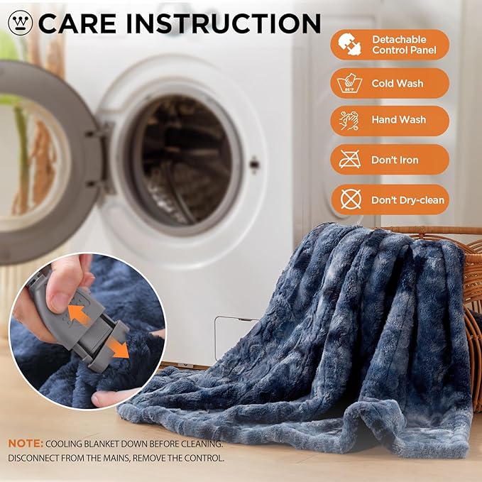 Westinghouse Electric Blanket Queen, Faux Fur Heated Blanket with 10 Heating Levels & 1-12 Hours Auto Off, Soft Cozy Sherpa Heated Blanket Washable Blanket (84" x 90" Queen Size, Indigo)