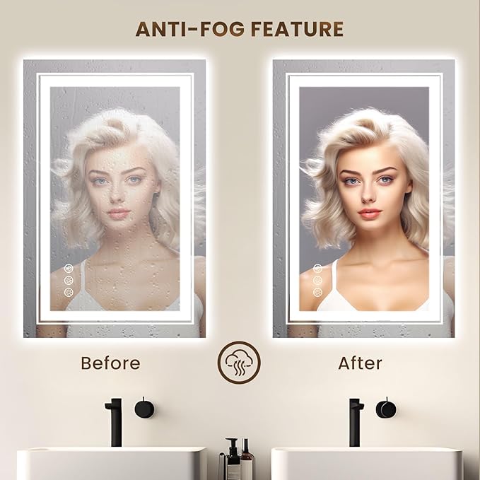 WTTY RGB LED Bathroom Mirror 30"x36" with Backlit and Front Light,Stepless Dimmable LED Mirror for Bathroom,Lighted Bathroom Vanity Mirror for Wall,Anti-Fog,Memory Function,Shatter-Proof