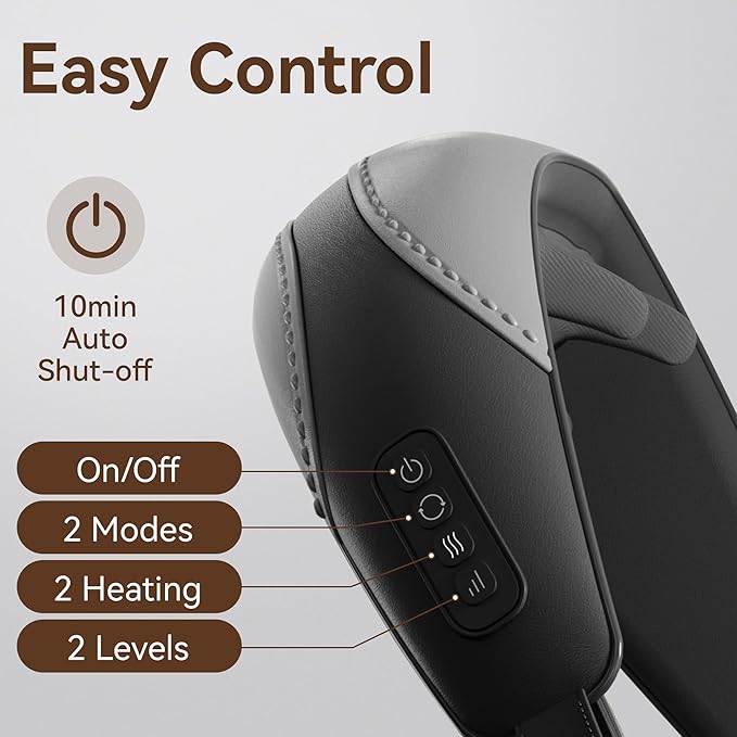 Shiatsu Neck and Shoulder Massager with Heat for Pain Relief Deep Tissue, Portable Massagers for Neck and Back, Gifts for Men and Woman (Black with Leather Handbag)