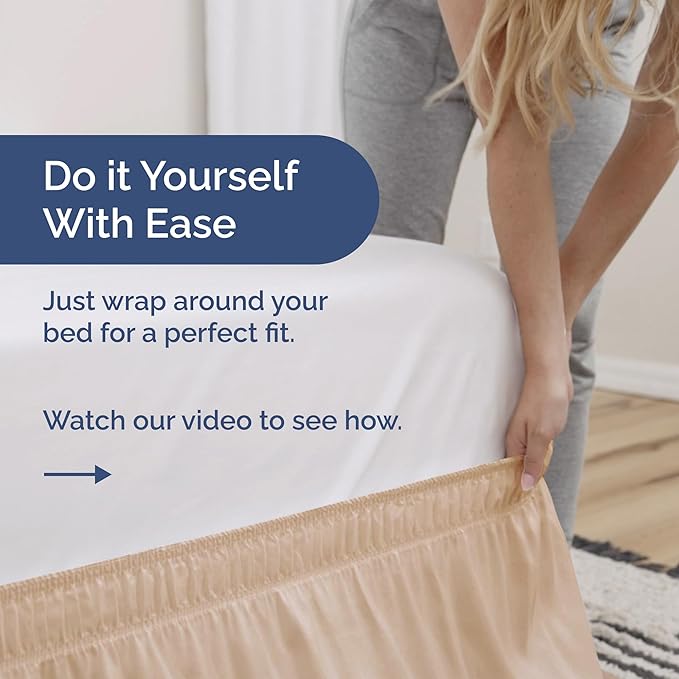 Wrap Around Dust Ruffle Bed Skirt – Cream - Twin/Twin XL Size Beds with 15 in. Drop – Easy Fit Elastic Strap - Pleated Bedskirt with Brushed Fabric - Wrinkle Free, Machine Wash - by CGK Linens