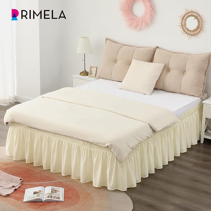 RIMELA Bed Skirt King Size 18 Inch Drop, Wrap Around Elastic Bedskirt Solid Microfiber Luxury Hotel Quality Fabric, Easy to Install Machine Washable Wrinkle & Fade Resistant, Cream