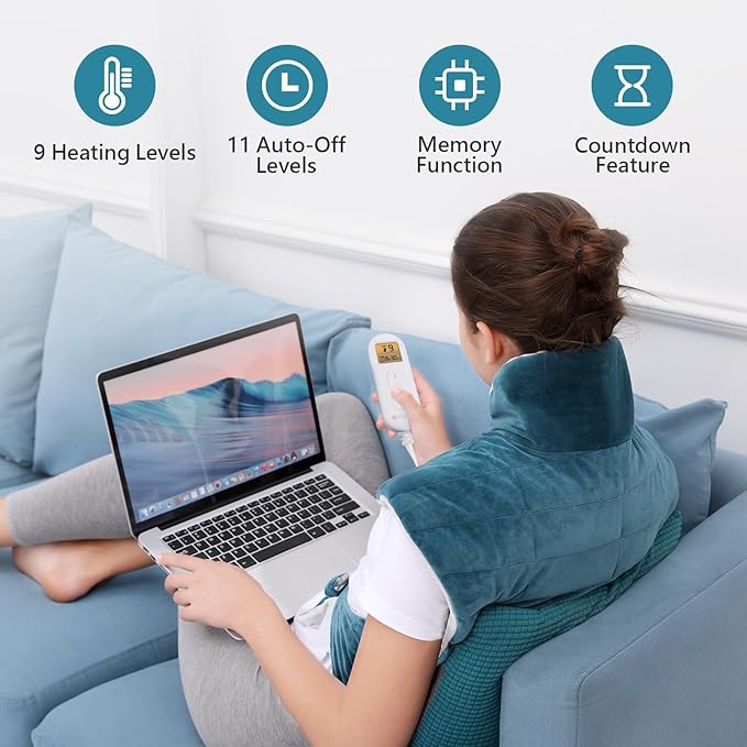 Comfytemp Weighted Heating Pad for Neck Shoulder Back Pain Relief, Birthday Christmas Gifts for Women Men Mom Dad, FSA Eligible Items Only List, Electric Large Heated Wrap for Elderly, 22"x33", Blue