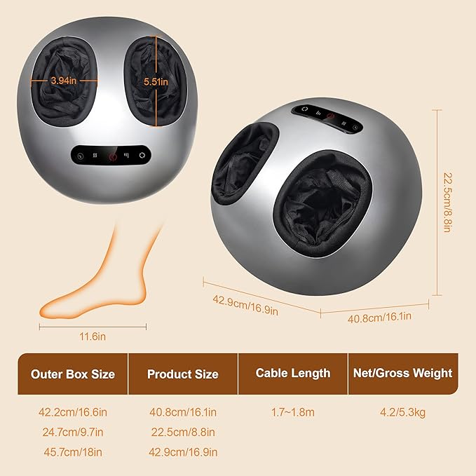 Foot Massager Machine with Heat, Double Shear Massage Core, Shiatsu Feet Massager with Airbag Full Wrapped, Plantar Fasciitis Massage, Automatic Foot Kneading Points, Gifts for Family and Friends