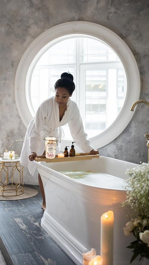 Magnesium Bubble Bath Soak with Sandalwood & Lavender, 35 oz, Spa Size Bath Salts for Dry Skin