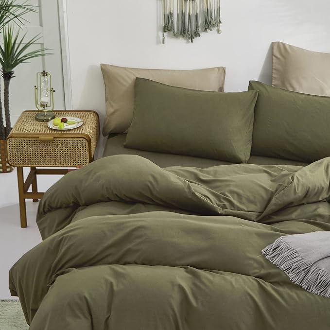 Cottonight Green Comforter Set California King Olive Green Bedding Set Dark Green Blanket Quilts Modern Soft Breathable 3 Piece Army Comforter Set for Women Men