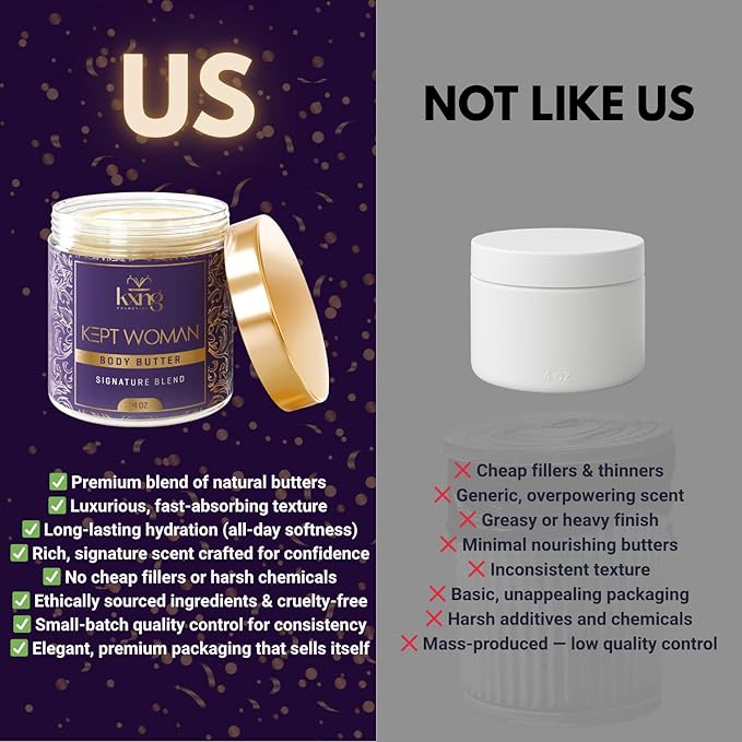 KXNG Cosmetics, Body Butter, Organic Skin Care for Men and Women, Body Moisturizer Lotions and Creams, Raw Shea Butter, Cocoa Butter, Mango, Coconut Oil, Hand, Foot, All Skin Types (Kept Woman)