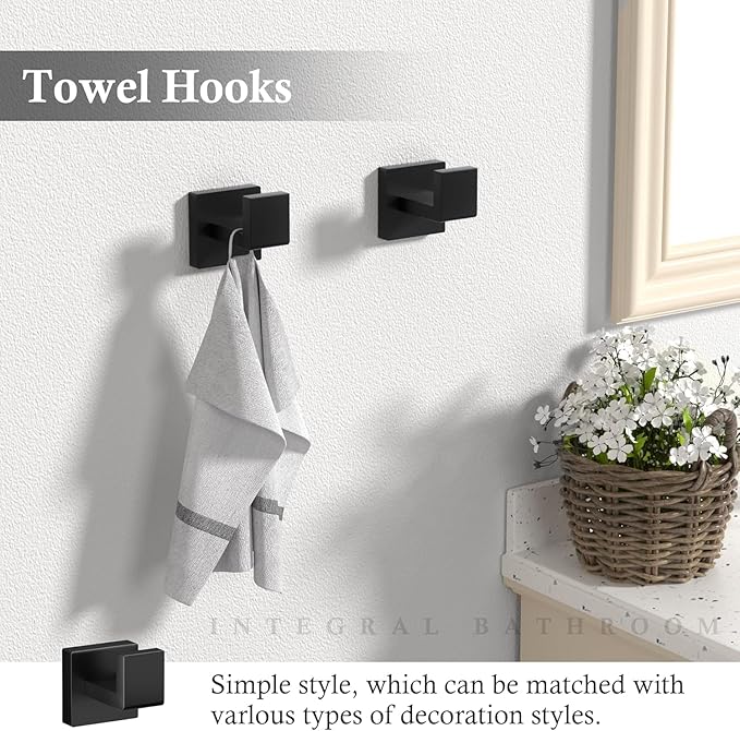 15-Piece Matte Black Bathroom Accessories Set – 23.6" Towel Bar, Towel Ring, Toilet Paper Holder & Hooks, Wall Mounted Bathroom Hardware, Rust & Corrosion-Resistant, Ideal for Modern Bathrooms