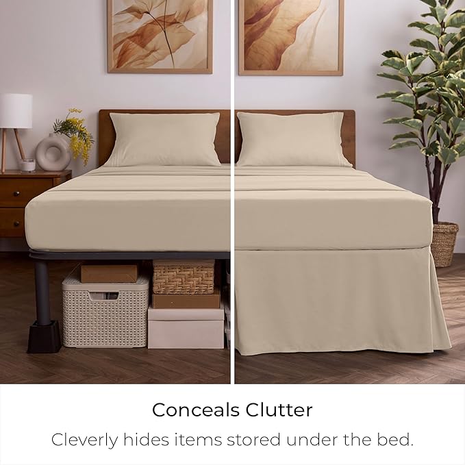 Mellanni Bed Skirt Full Size - Bed Skirting - 15-Inch Tailored Drop Pleated Dust Ruffle - Hotel Luxury Bedding - Wrinkle, Fade, Stain Resistant - 1 Bedskirt (Full, Beige)