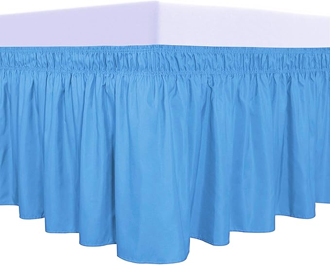 PureFit Wrap Around Ruffled Bed Skirt with Adjustable Elastic Belt - 22 Inch Drop Easy to Put On, Wrinkle Free Bedskirt Dust Ruffles, Bed Frame Cover for Queen, King and C-King Size Beds, Light Blue