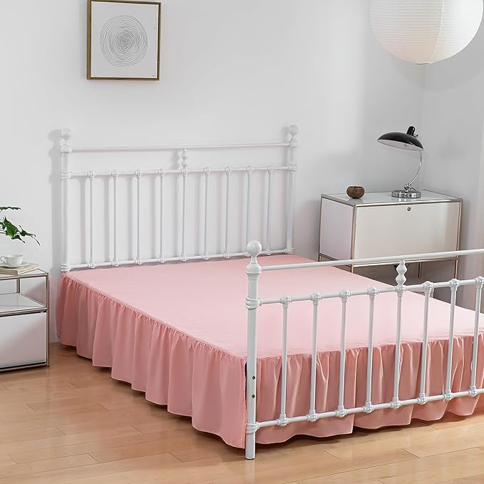 Bed Skirt Twin Size Ruffled Bed Skirt with Split Corners, 12 Inch Drop Dust Ruffle Bed Skirt with Platform, 12 Inch, Peach, Twin Size